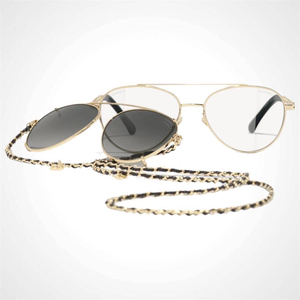 New CHANEL Sunglasses Gold Pilot Aviator Polarized Lens Chain CC CH4292 - Picture 2 of 5